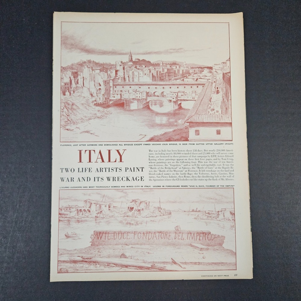 1945 Italy Two Life Artists‎ Paint War & It's Wreckage Magazine Article WWII WW2